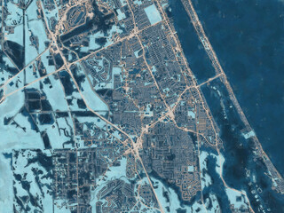 Painterly Style City Map of Port Orange  Florida, USA in a Blue Color Scheme.