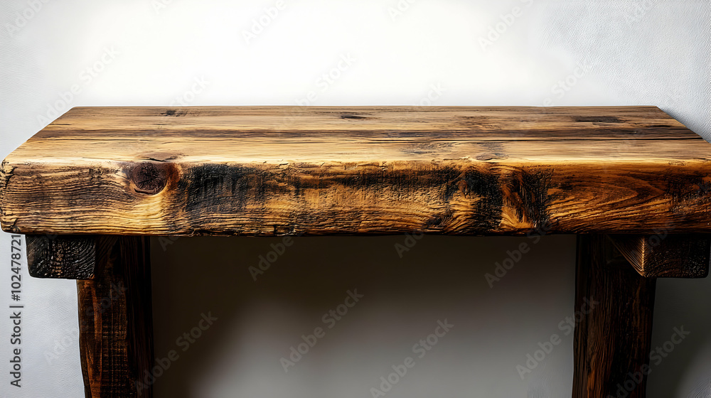 Poster a rustic wooden table with a textured surface.