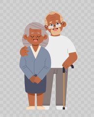 African American senior couple on transparent background. Flat old vector characters