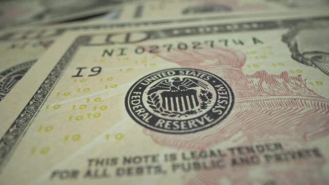 All US dollar bills and all presidents picture on stop motion. American dollar 1,5,10,20,50,100 banknote in close up macro. Rich business economy of usa. Details of the American all dollar banknote.