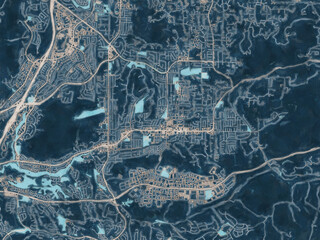 Painterly Style City Map of Poway  California, USA in a Blue Color Scheme.