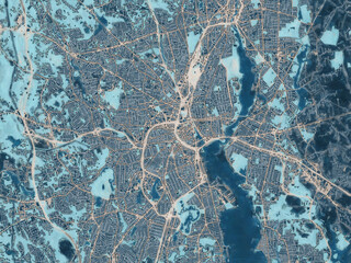 Painterly Style City Map of Providence Rhode Island, USA in a Blue Color Scheme.
