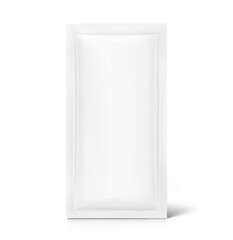 Naklejka premium Four side seal sachet bag mockup. Flat lay view. Vector illustration. Can be use for template your design, presentation, promo, ad. EPS10.