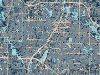 Painterly Style City Map of Richardson Texas, USA in a Blue Color Scheme.