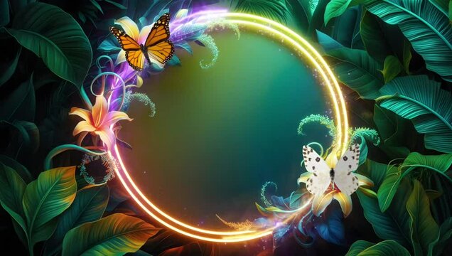 Sparkling circle light frame with natural theme. Seamless 4K looping timelapse video animation background