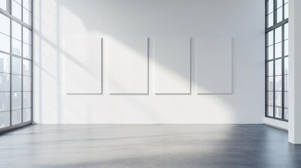 Minimalist Art Gallery with Blank Frames and Sunlight