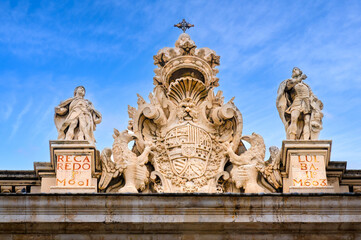 Ancient stone symbol in the Royal Palace, Madrid, Spain