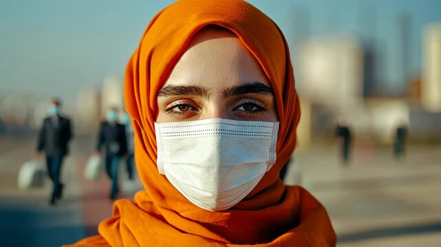Portrait of a Woman in Hijab with Face Mask