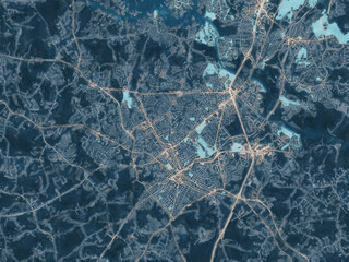 Painterly Style City Map of Rock Hill  South Carolina, USA in a Blue Color Scheme.