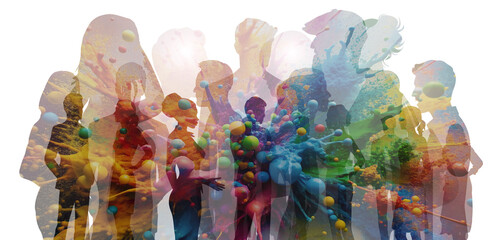 Bunte Vielfalt an Kulturen Nationen und Ideen - Silhouetten von Menschen - Zusammenleben in der modernen Gesellschaft -.Inklusion und Migration als Herausforderungen © fotografiedk