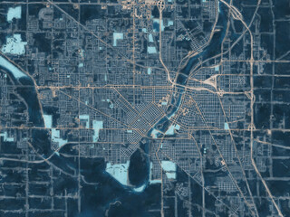Painterly Style City Map of Saginaw Michigan, USA in a Blue Color Scheme.