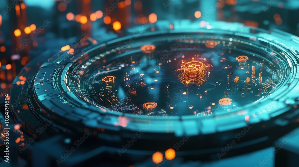 Poster futuristic technology concept with illuminated digital interface