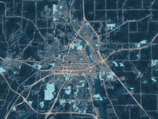 Painterly Style City Map of Saint Cloud Minnesota, USA in a Blue Color Scheme.