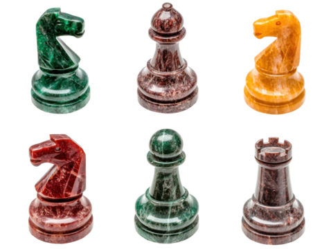 Colorful marble chess pieces for game design and home decor inspiration