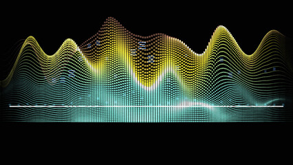 Abstract graphic background Sound waves Motion light lines 3d illustration. Sound wave. Music audio, voice frequency,