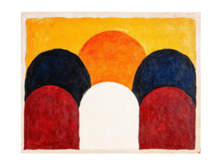 Minimalistic abstract wall painting with colorful arch motifs for modern interiors