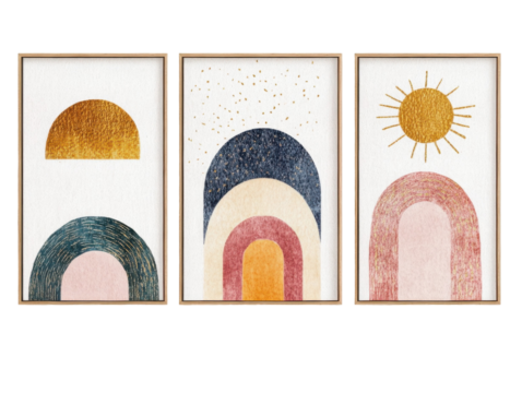 Abstract wall art collection with minimalist geometric and nature-inspired designs for home decor