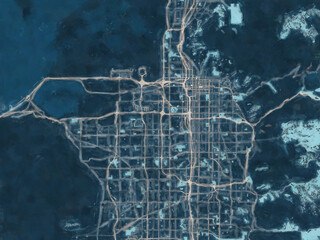 Painterly Style City Map of Salt Lake City Metro Utah, USA in a Blue Color Scheme.