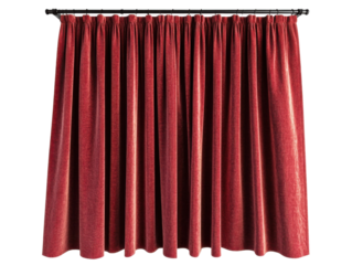 Elegant red curtains with dramatic folds for interior design