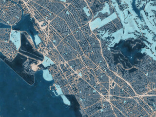 Painterly Style City Map of San Leandro  California, USA in a Blue Color Scheme.