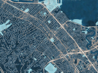 Painterly Style City Map of San Mateo California, USA in a Blue Color Scheme.