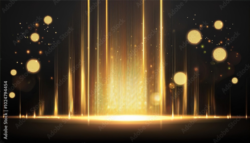 Poster glowing golden abstract light background with bokeh effects
