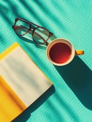 Cup of tea and a book on a table