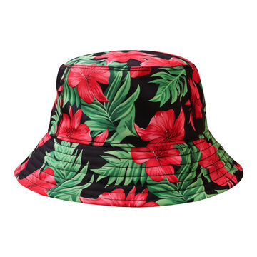 vibrant tropical print bucket hat isolated on transparent or white background, png