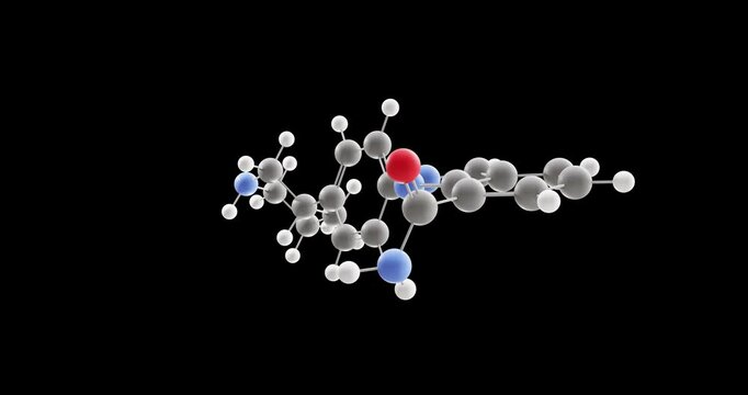 Niraparib molecule, rotating 3D model of antineoplastic agents, looped video on a black background