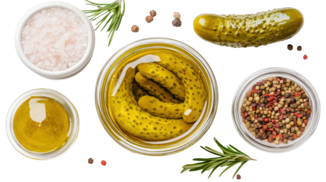 Gourmet pickled cucumbers with pink salt and pepper medley for culinary enthusiasts