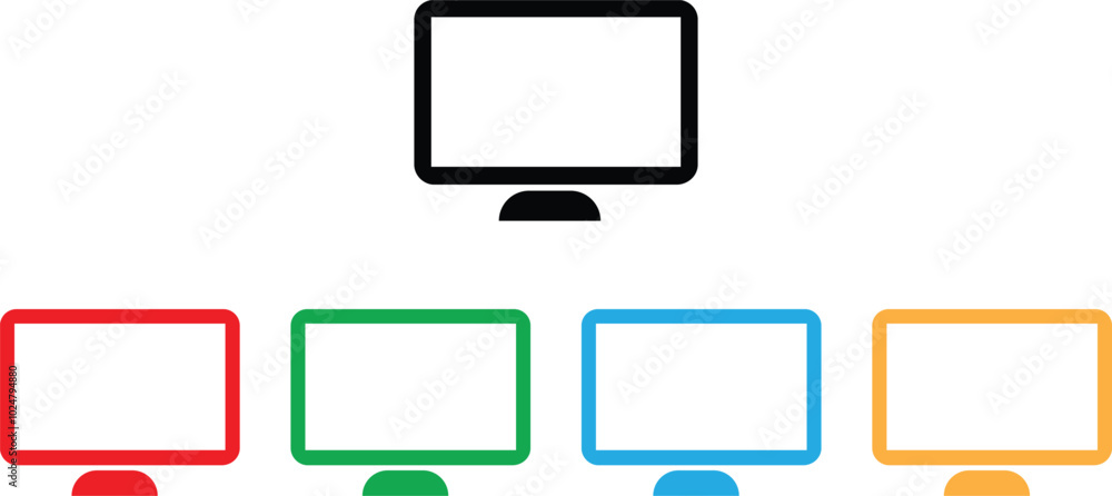 Poster colorful monitor icon set in different colors . computer icon . lcd icon vector