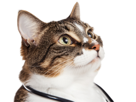 Cat with stethoscope: playful veterinary concept for pet care promotions