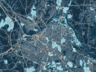 Painterly Style City Map of Schenectady New York, USA in a Blue Color Scheme.