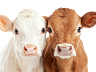 Charming duo: brown cow and calf portrait for animal photography and farm life representation