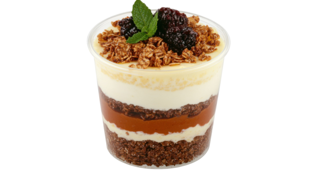 Layered granola and yogurt parfait for breakfast and healthy snacking