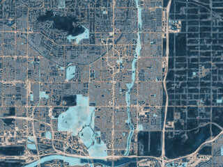 Painterly Style City Map of Scottsdale Arizona, USA in a Blue Color Scheme.