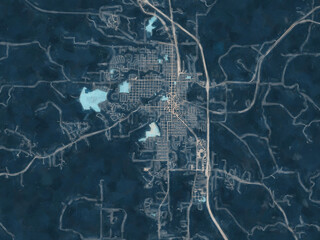 Painterly Style City Map of Sheridan Wyoming, USA in a Blue Color Scheme.
