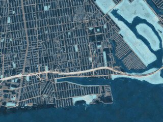 Painterly Style City Map of Sheepshead Bay  New York, USA in a Blue Color Scheme.