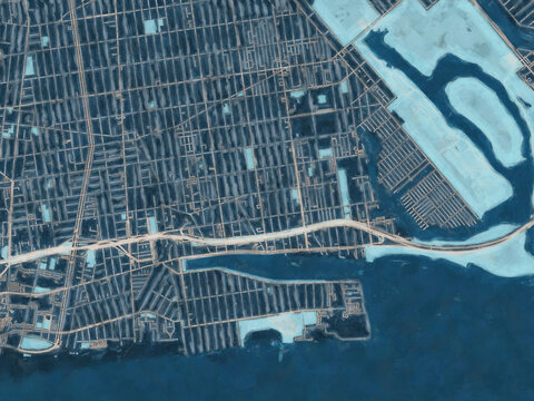 Painterly Style City Map of Sheepshead Bay  New York, USA in a Blue Color Scheme.