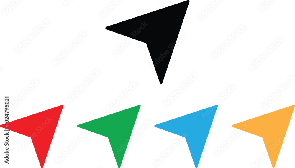 Poster colorful navigation icon arrow set in different colors . cursor icon . navigator pointer icon vector
