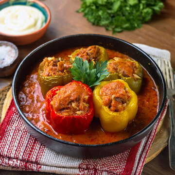 Traditional Romanian Stuffed Peppers with Tomato
