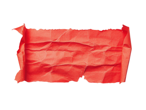 Torn red paper strip isolated on white for creative design and art projects