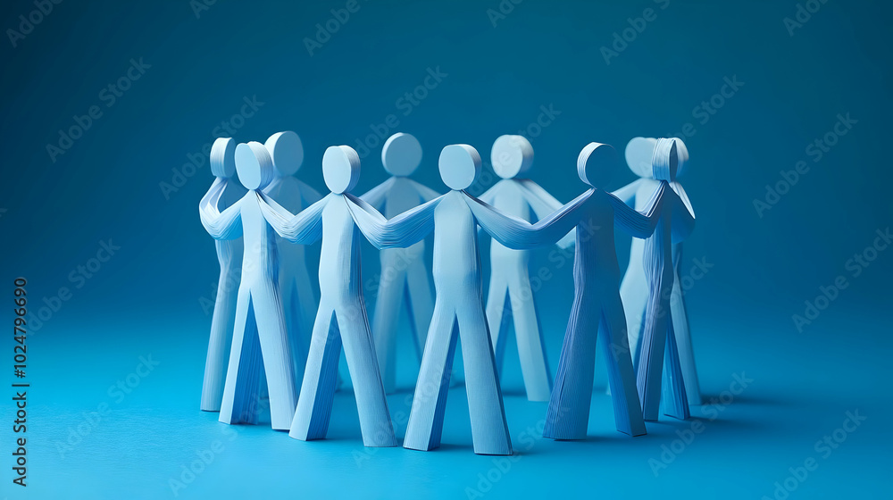 Poster group of paper figures standing in a circle, symbolizing unity.