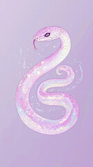 Fototapeta premium Pink holographic snake is slithering on a purple background, scales gleaming. This mystical reptile embodies magic and enchantment