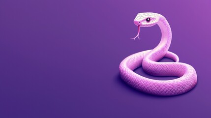 Fototapeta premium Vibrant 3d illustration of a pink snake slithering on a purple background, showcasing its colorful scales in a whimsical and modern design