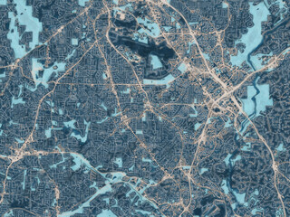 Painterly Style City Map of Smyrna  Georgia, USA in a Blue Color Scheme.