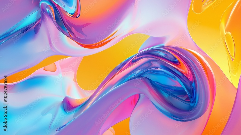 Poster colorful abstract background, with wave-shaped elements flowing in the space, creating a sense of mo