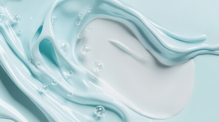 Hyaluronic Acid Beauty Gel - Serene 3D Render of Hydrating Moisturizer with Bubbles in Soft Blue Hue
