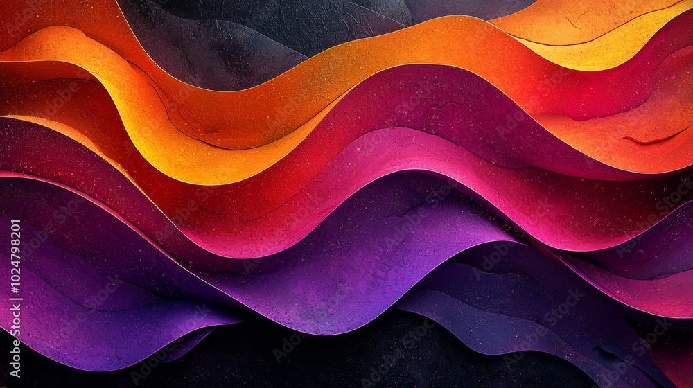 Poster Vibrant illustration featuring a series of colorful waves, creating a sense of depth and movement with a modern and abstract aesthetic