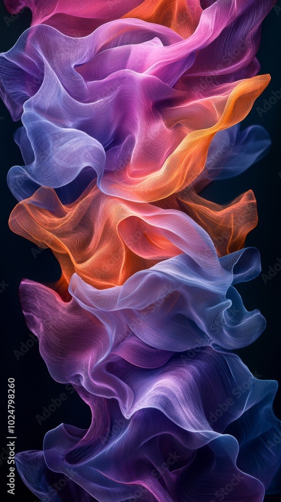 Poster abstract image of colorful transparent fabric flowing in the wind, creating a beautiful and elegant 